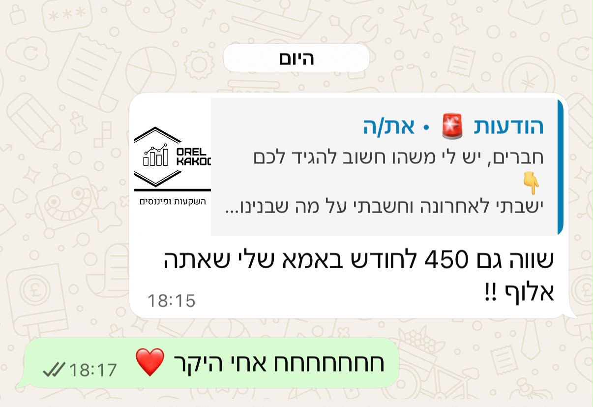 הודעה של חבר קהילה ששילם שנה מראש